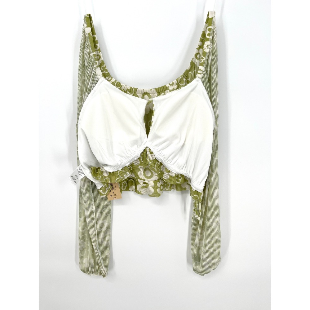Floral Daisy Crop Top Long Sleeve Green White Juniors L 11-13 Concert Y2K NWT - Picture 3 of 11
